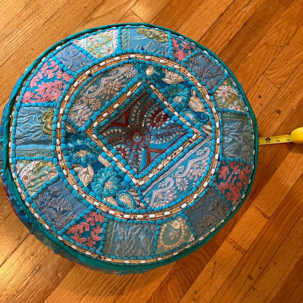 Poof Turquoise Footstool Round Floor Cushion